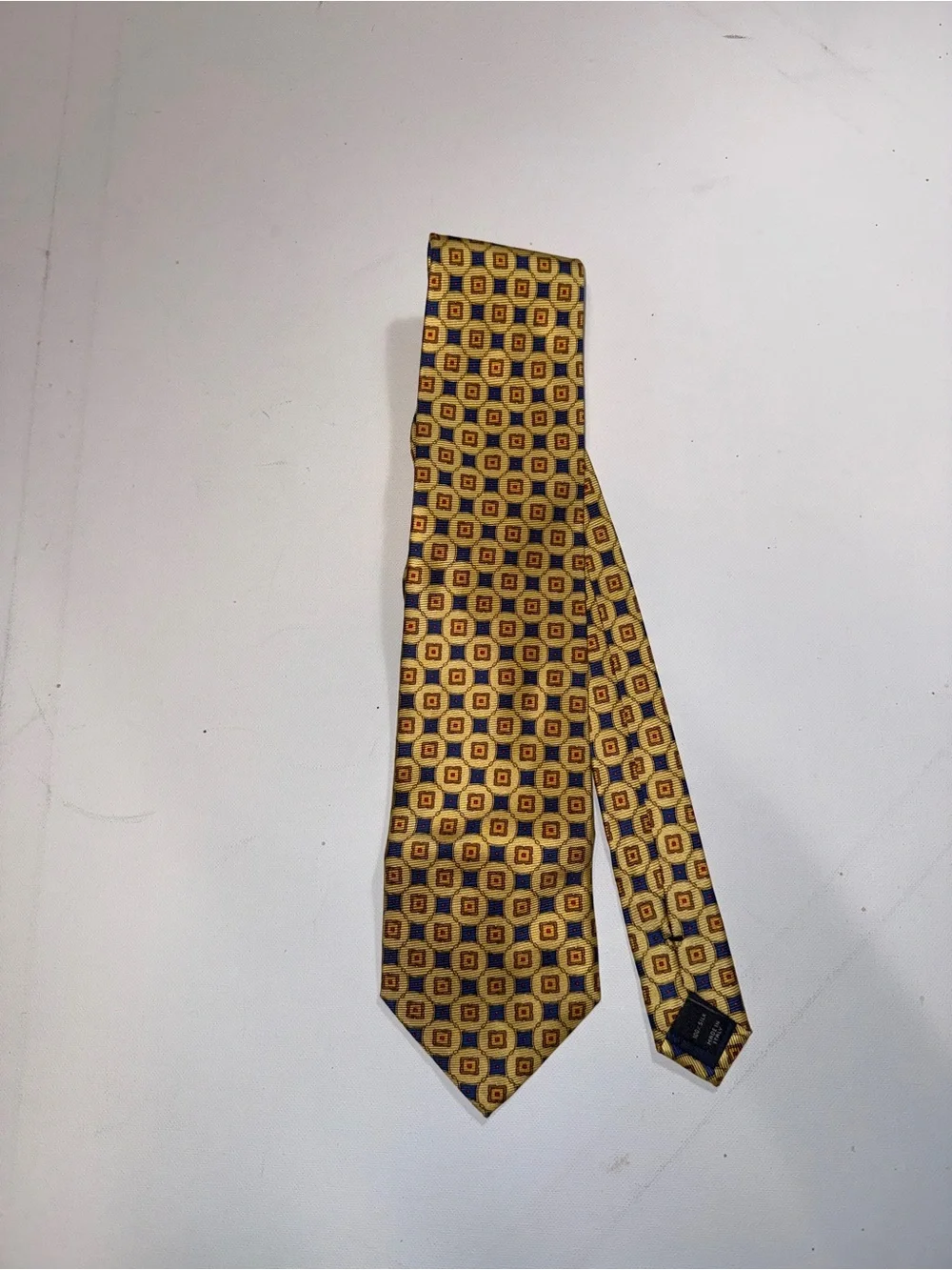Jos. A. Bank Yellow Geometric Silk Tie with Blue and Brown Accents